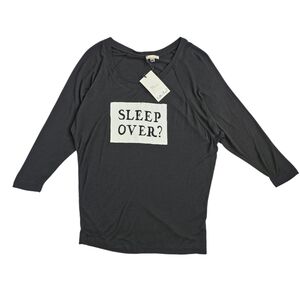 Rotten Roach “Sleep Over?” Print Tee 3/4 Sleeve T-Shirt Womens M Medium Black